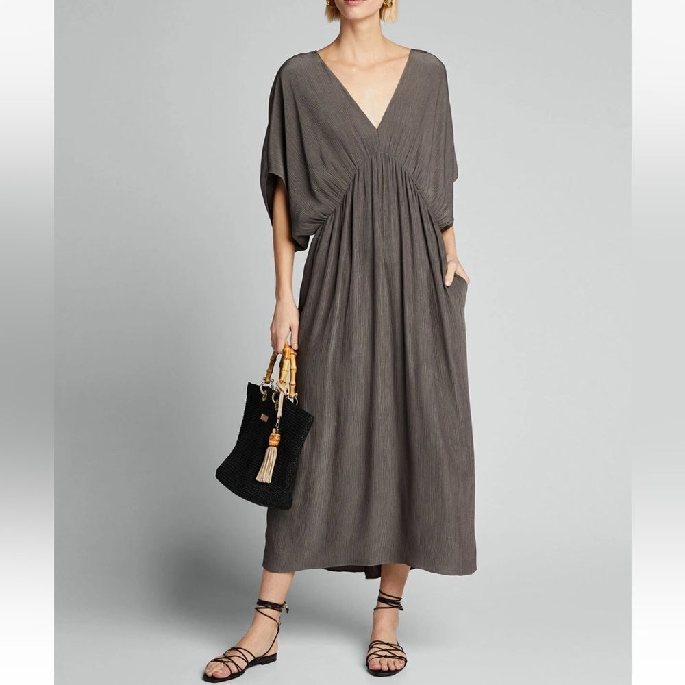 Deveaux New York Ava Ruched Plissé Satin-Crepe midi Gray Dress Size 10